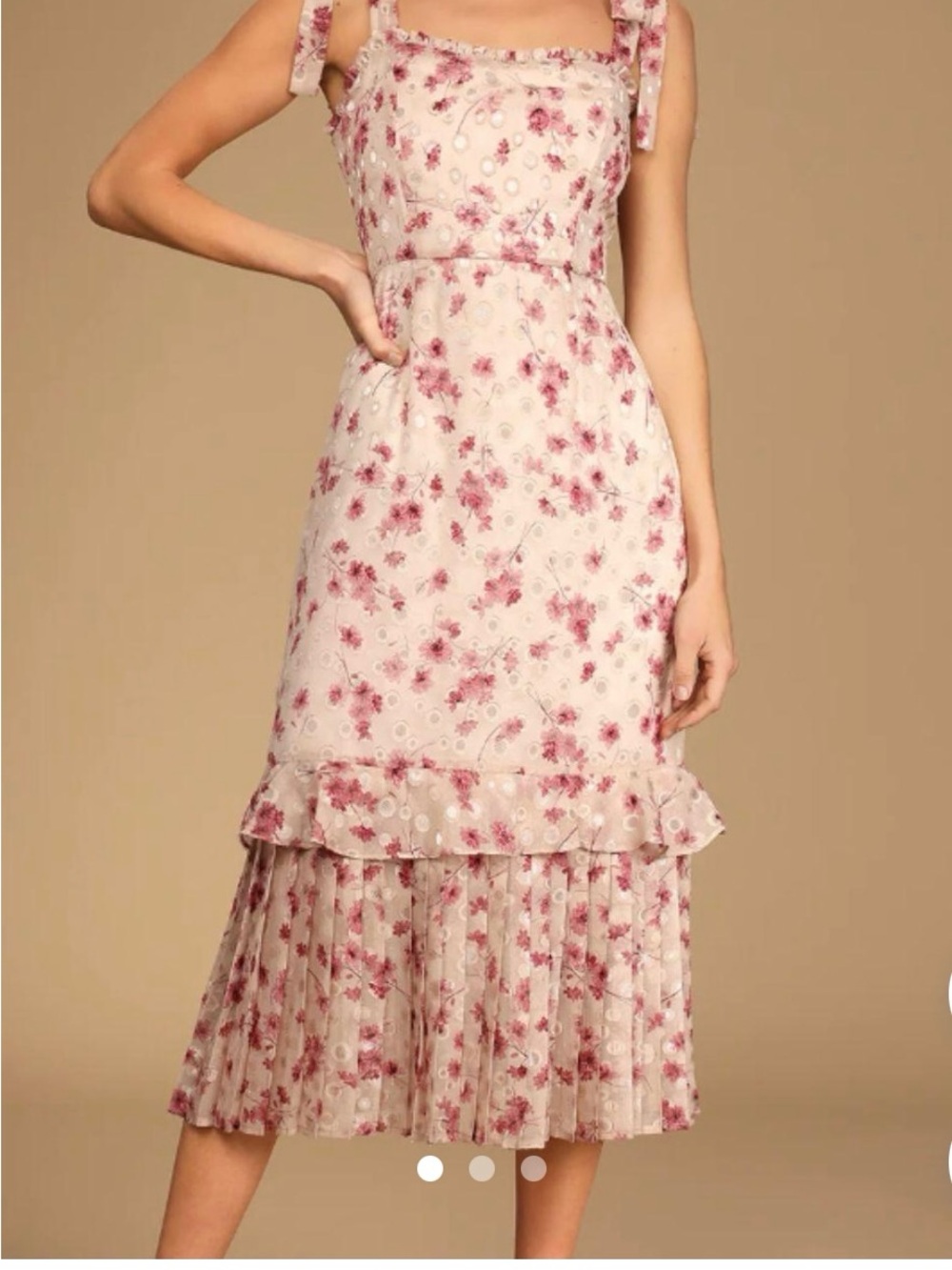 Lulu's Blush Pink Floral Tie-Shoulder Midi Dress